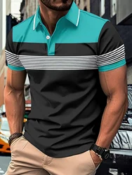 2025 Men's Fashion Color Block Shirt Lapel Golf Shirt Short Sleeve Printed Button Clothing Fashion Design Casual Breathable