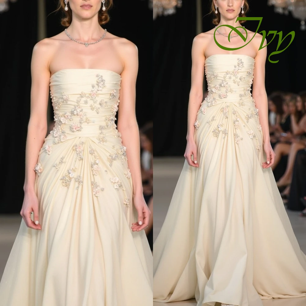 사용자 정의 럭셔리 Strapless 민소매 이브닝 드레스 섬세한 쉬폰 댄스 파티 드레스 기질 꽃 신부 파티 가운