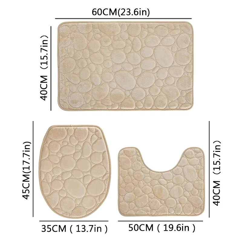 3 Stück/Set einfarbig einfaches Badezimmer wasserabsorbierende und rutschfeste Bodenmatte Steinmuster, bequem und weich, dreiteiliges Set – Detail 9