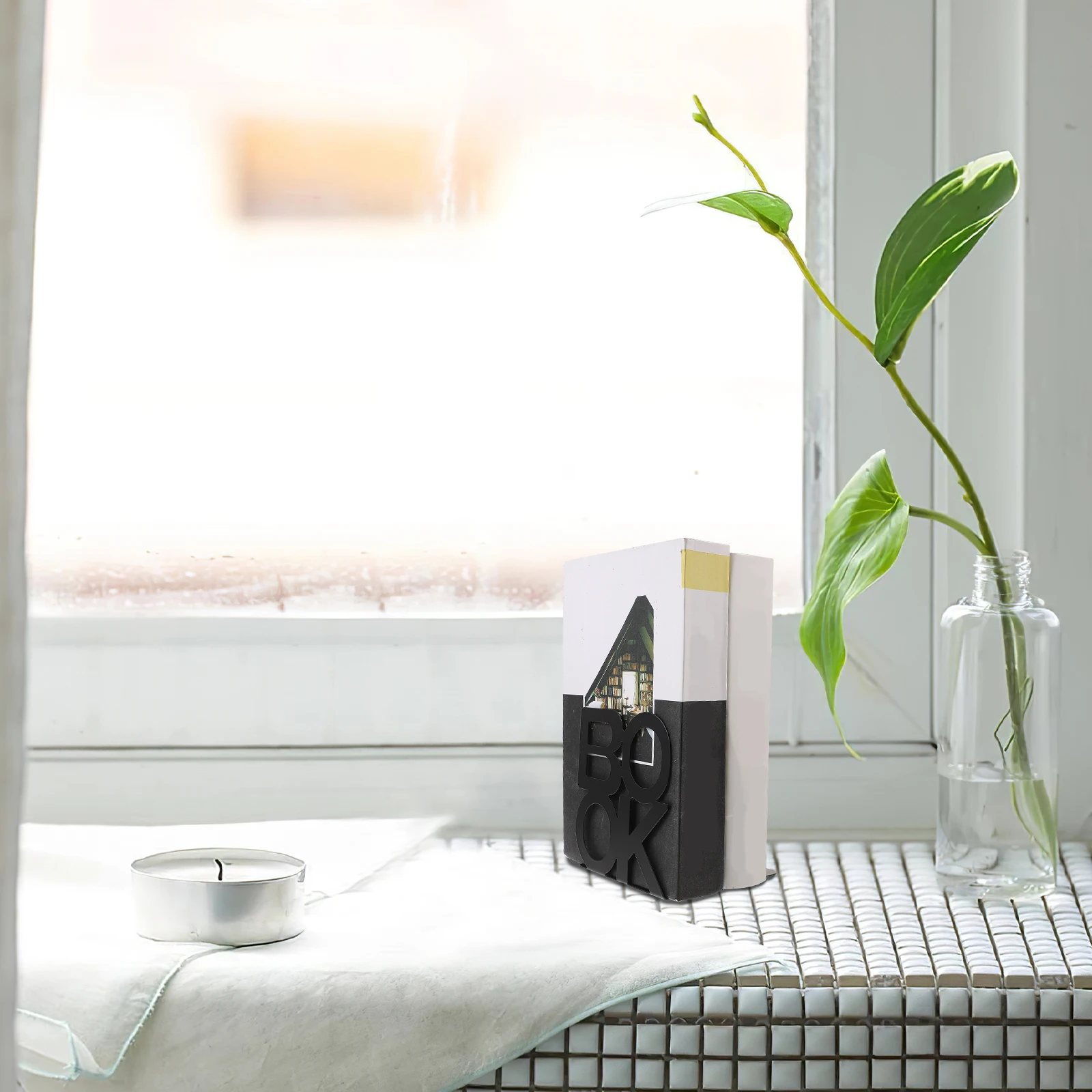 

4Pcs Metal Bookend Stable Flat Bottom Book Holder Decorative Book Organizer for Shelves Office Study Delicate Bookend