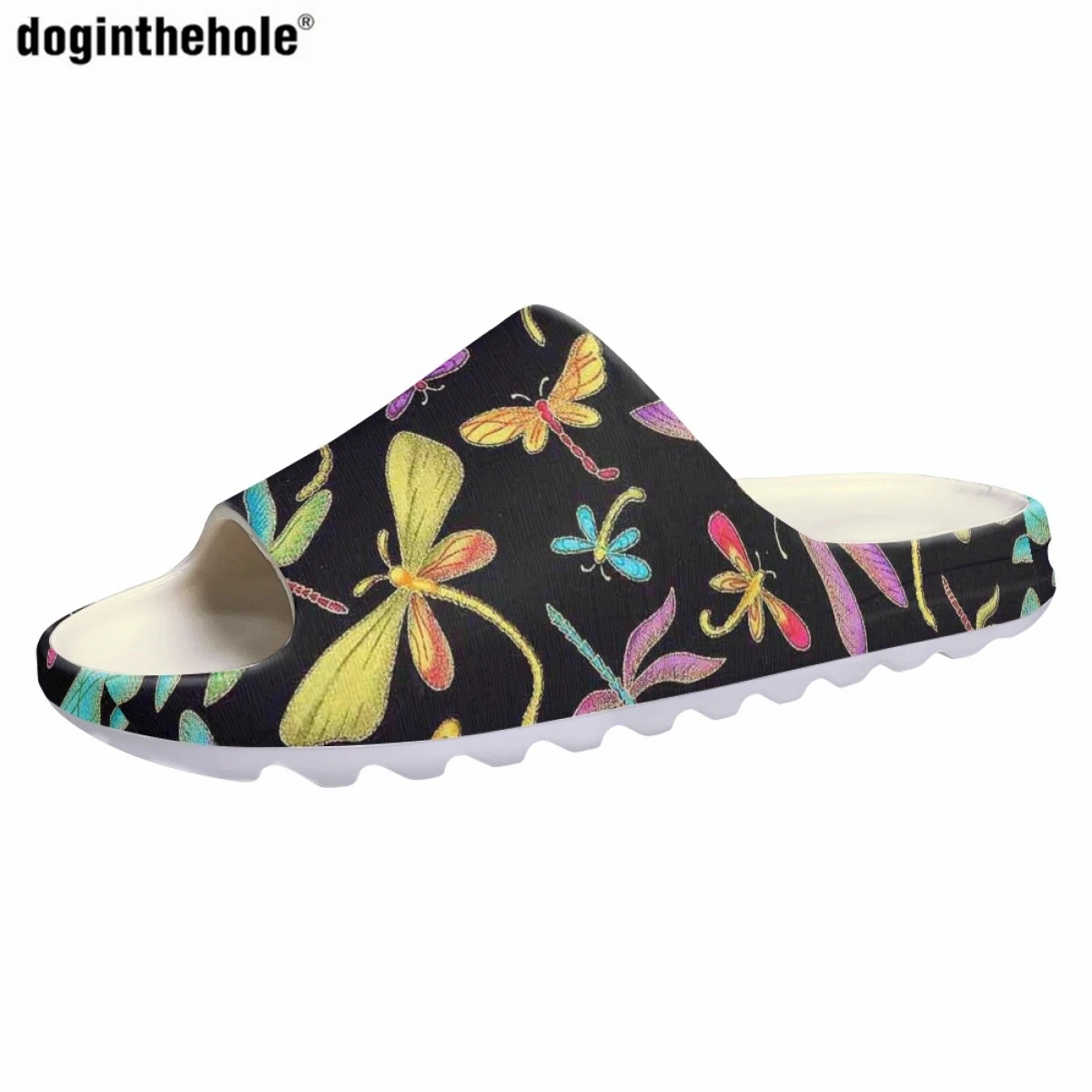 Doginthehole Fashion Dragonfly Pattern Print Women Summer Slippers Home Non-slip EVA Light Coconut Slippers Couple Beach Sandals