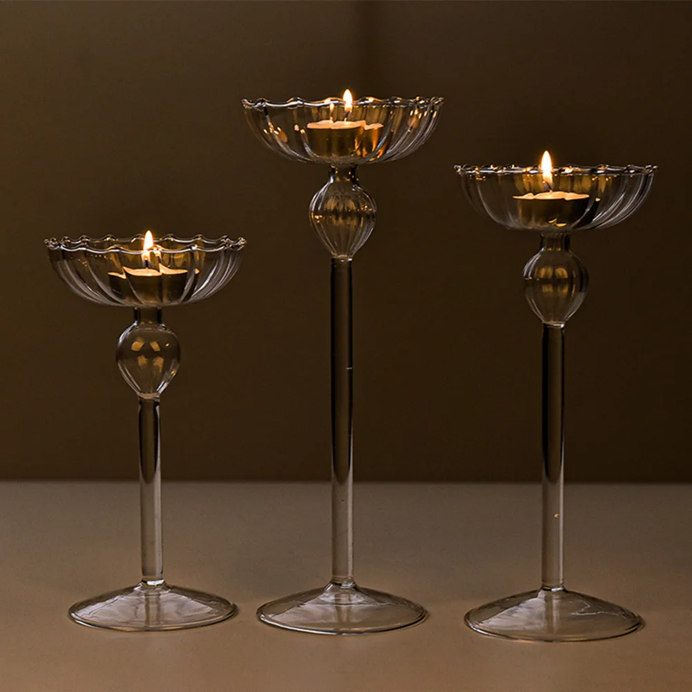

3Pcs Pillar Stand Glass Transparent Holder Elegant Wedding Decorative Tealight Candleholder Glass Candlestick