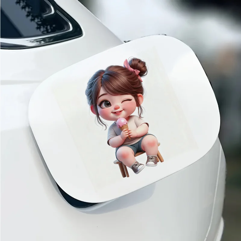 Ice Cream Cute Winking Girl Vinyl Sticker, Waterproof Decal For Car, Laptop, Water Bottle, Phone & Cup Decor
