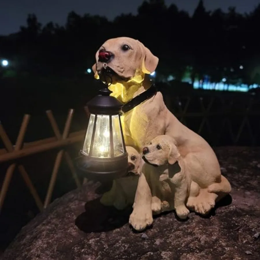 Garden Statues Dog Solar Hanging Light Courtyard Resin Simulated Handicraft Dog Statue Ornament Garden Yard Entrance Decoration