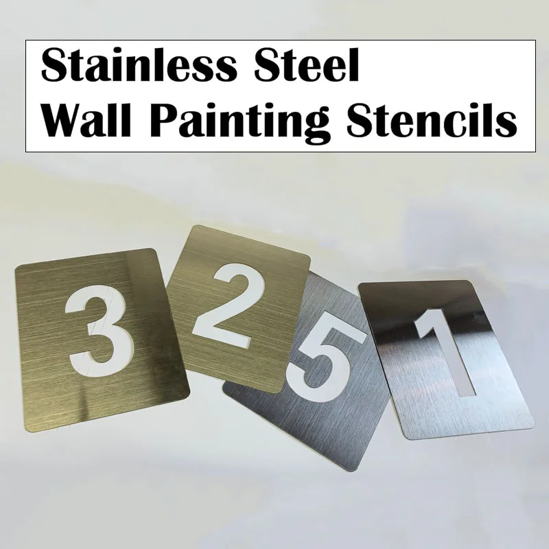 Stainless Steel Wall Stencils Gravura Pintura Números Tinta Spray Modelos Número Piso Mark Signs 100 mm 10 Pcs a 9