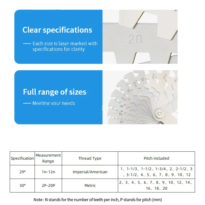 T Thread Gauge ACME 29 / TR30 Optional Screw Pitch Measuring Tool Screw Thread Gauge 1pc (Selection)