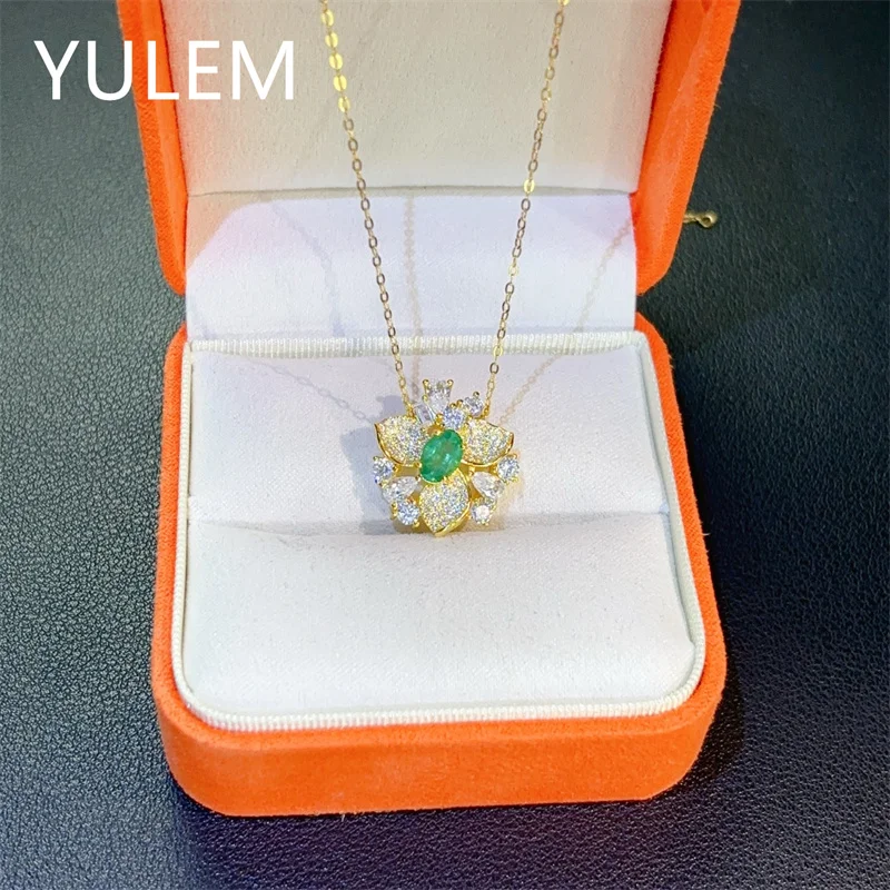 YULEM  Pendant Cute Oval Shape Natural Emerald Engagement Pendant Necklace Women Love Birthday Anniversary Gift