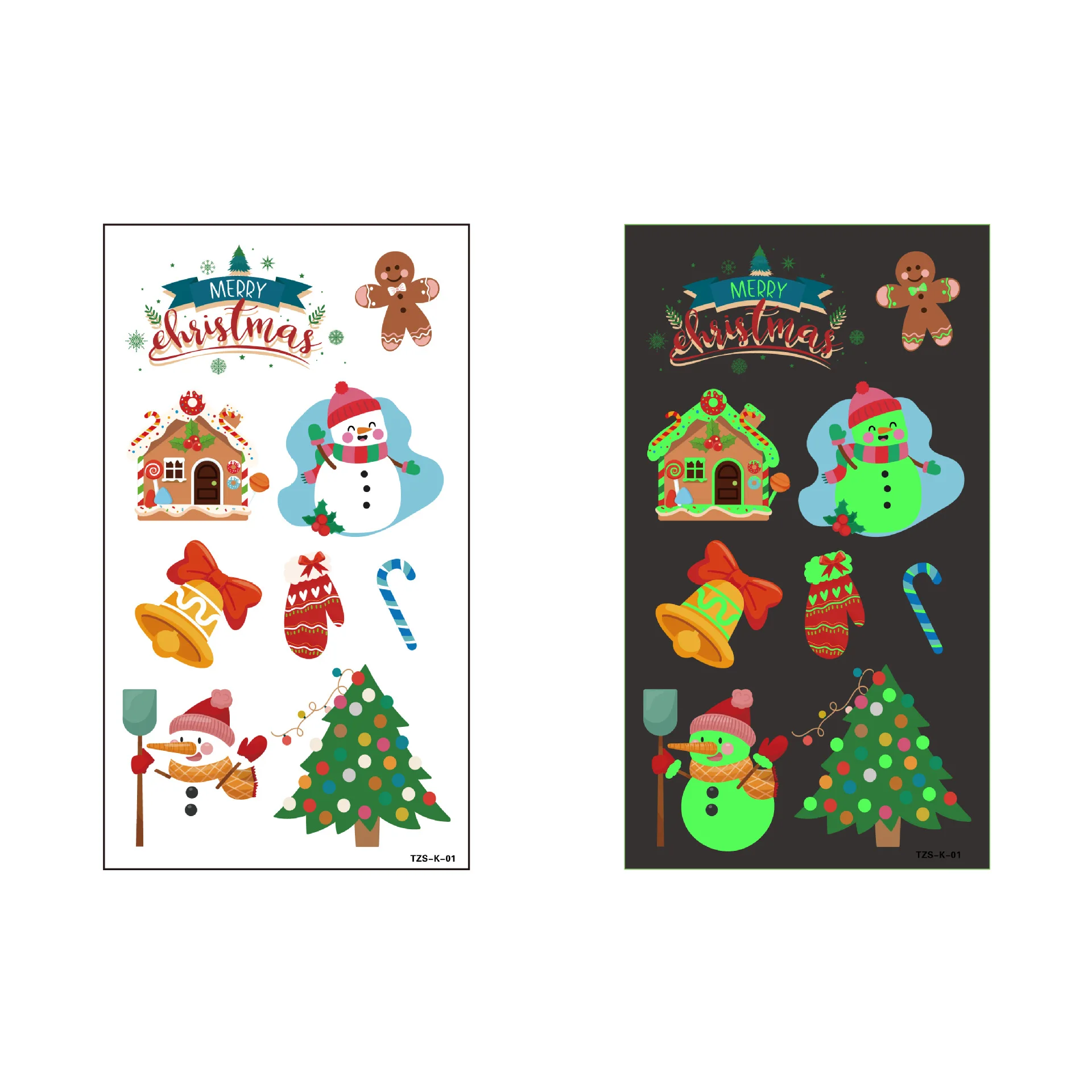 Pegatinas de tatuaje con luz nocturna de Navidad, pegatinas de tatuaje luminosas temporales con dibujos animados para niños, decoración de fiesta de Papá Noel