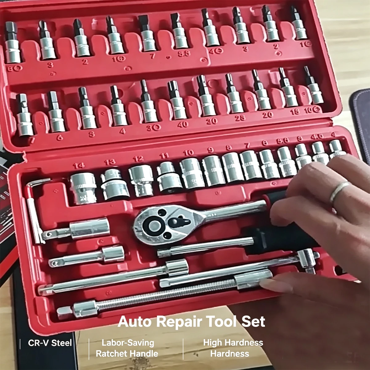 Repair Tool Set Kit Complete Toolbox Ratchet Wrenches Spanners Hand Tools Torque Wrench Adjustable Small Mechanic Car Job