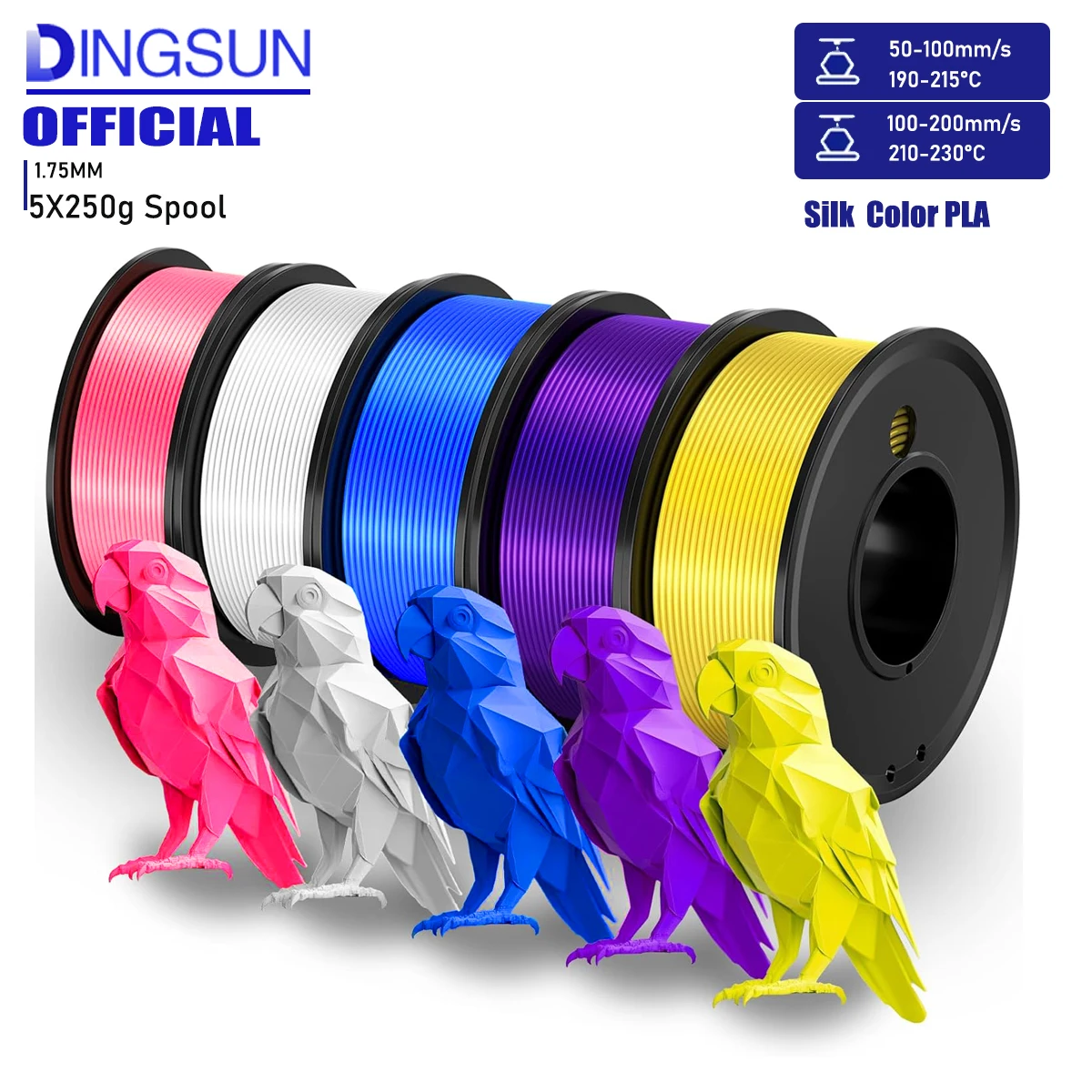 

Silk PLA Filament 1.75mm for 3D Printer, Metal-Like Shiny 3D Filament 250g (0.55lbs) 1 Spool, Dimensional Accuracy +/- 0.02 mm