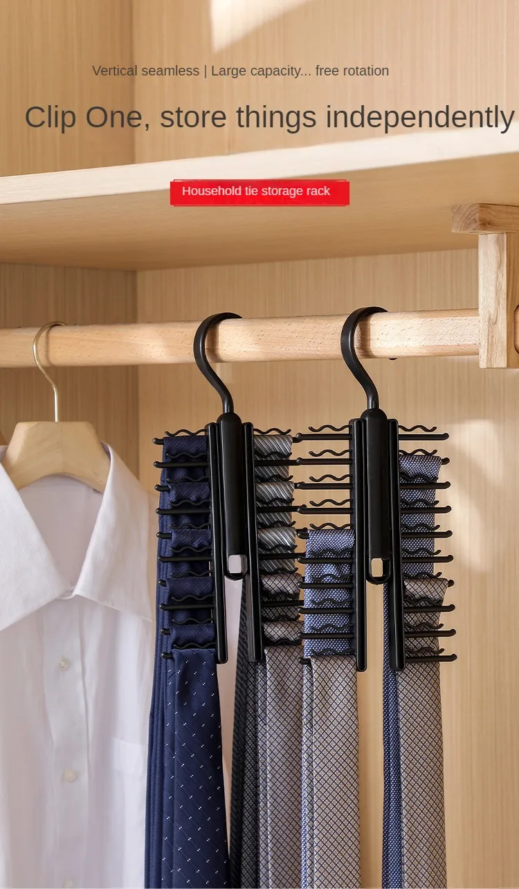 Organiseur Ceintures Rotatif 360° 14 Crochets – Cintre Placard Pour Ceintures, Cravates, Foulards, Écharpes, Antidérapant En Bois Massif