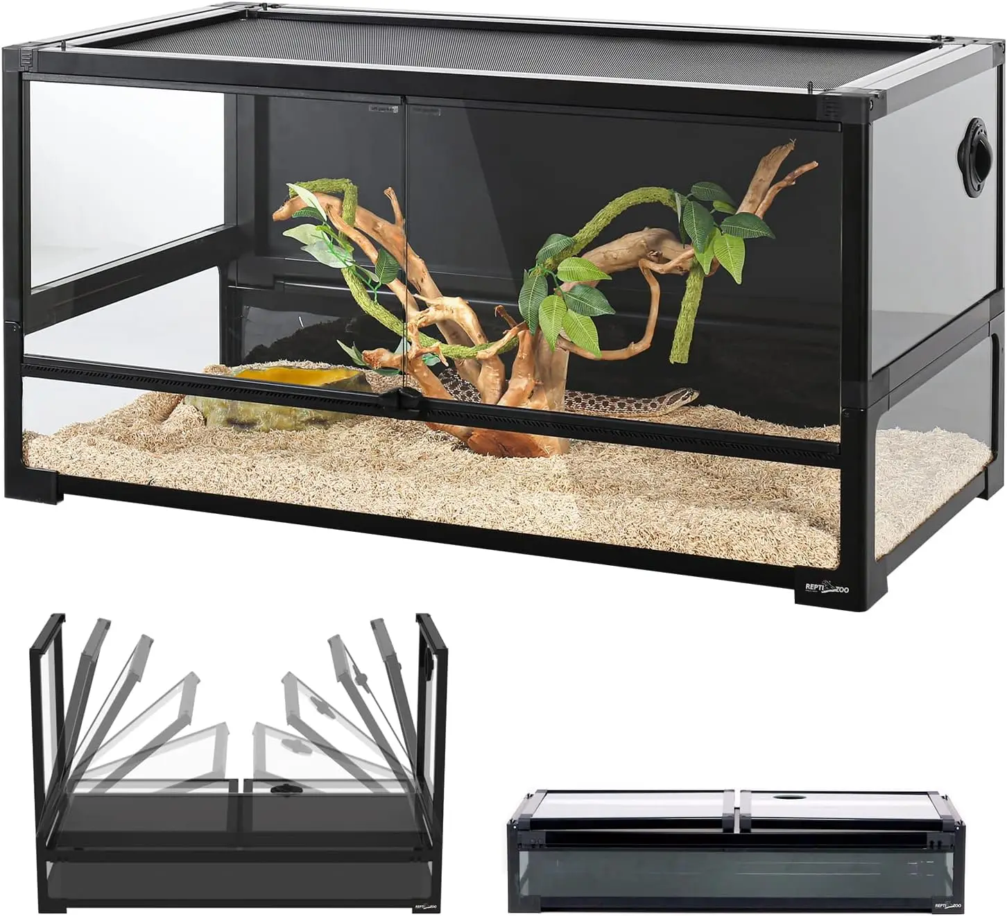 50 Gallon Tempered Glass Reptile Large Terrarium Tank with Black PVC Back Panel Reptile Terrarium 36