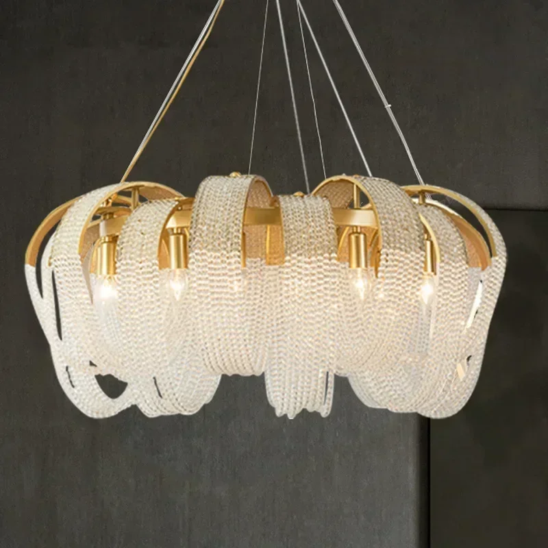 American Postmodern Light Luxury Tassel Crystal Chandelier Dining Room Bedroom Lamp Creative High-end Led Lighting Home Decor