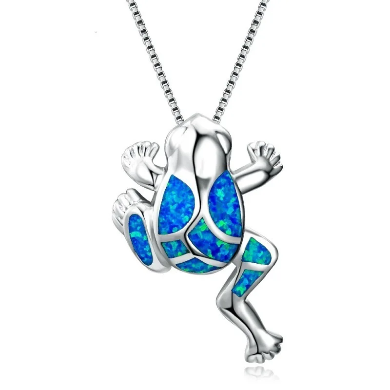 Bohemia Cute Frog Pendant Necklace For Women Inlay Blue Imitation Opal Necklace Wedding Party Jewelry Christmas Gifts for Her