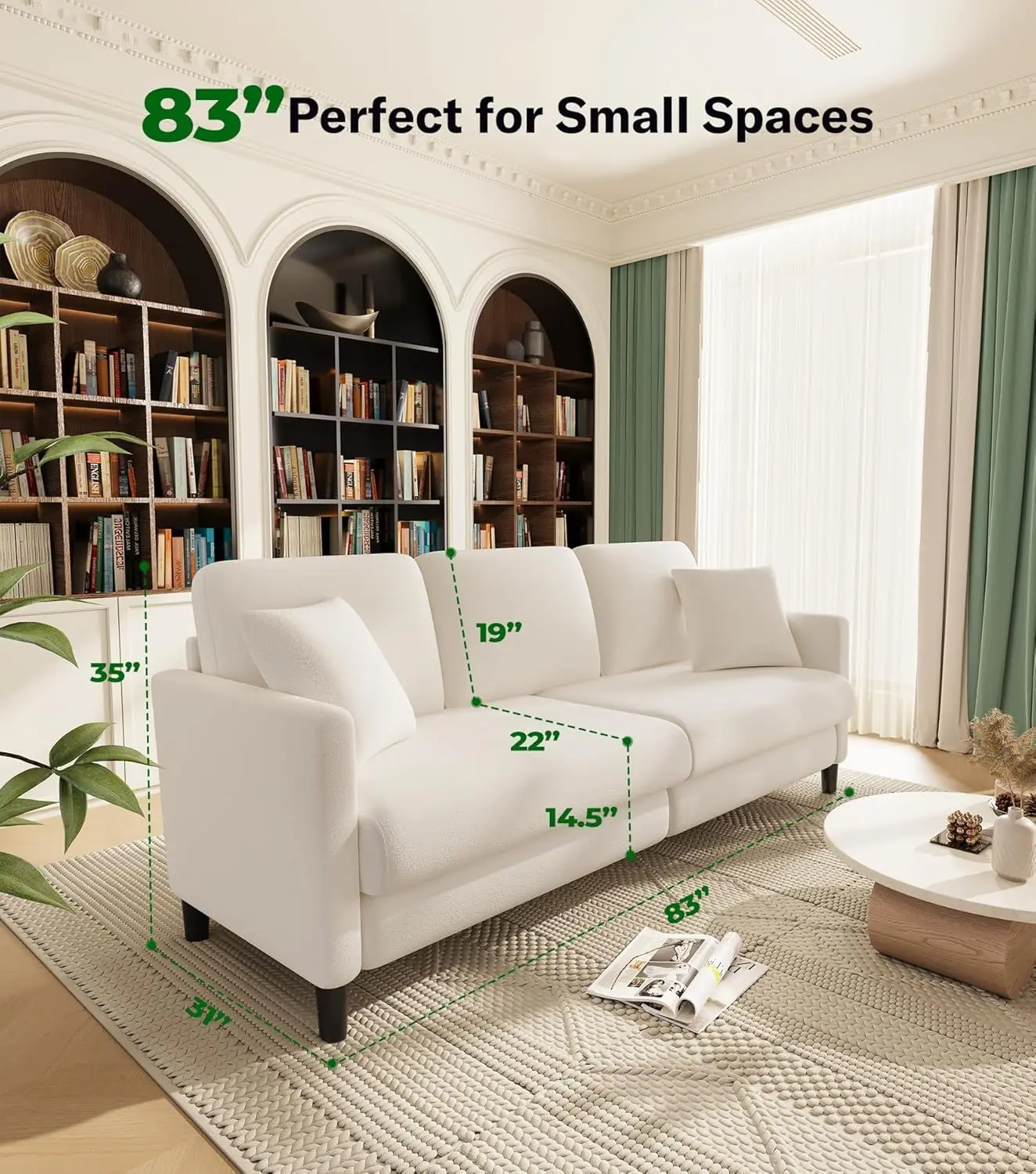 أريكة أريكة مقاس 83 بوصة، أرائك مريحة لغرفة المعيشة، أرائك تيدي من الصوف لغرفة المعيشة، أريكة بمقعدين بدون أدوات #2