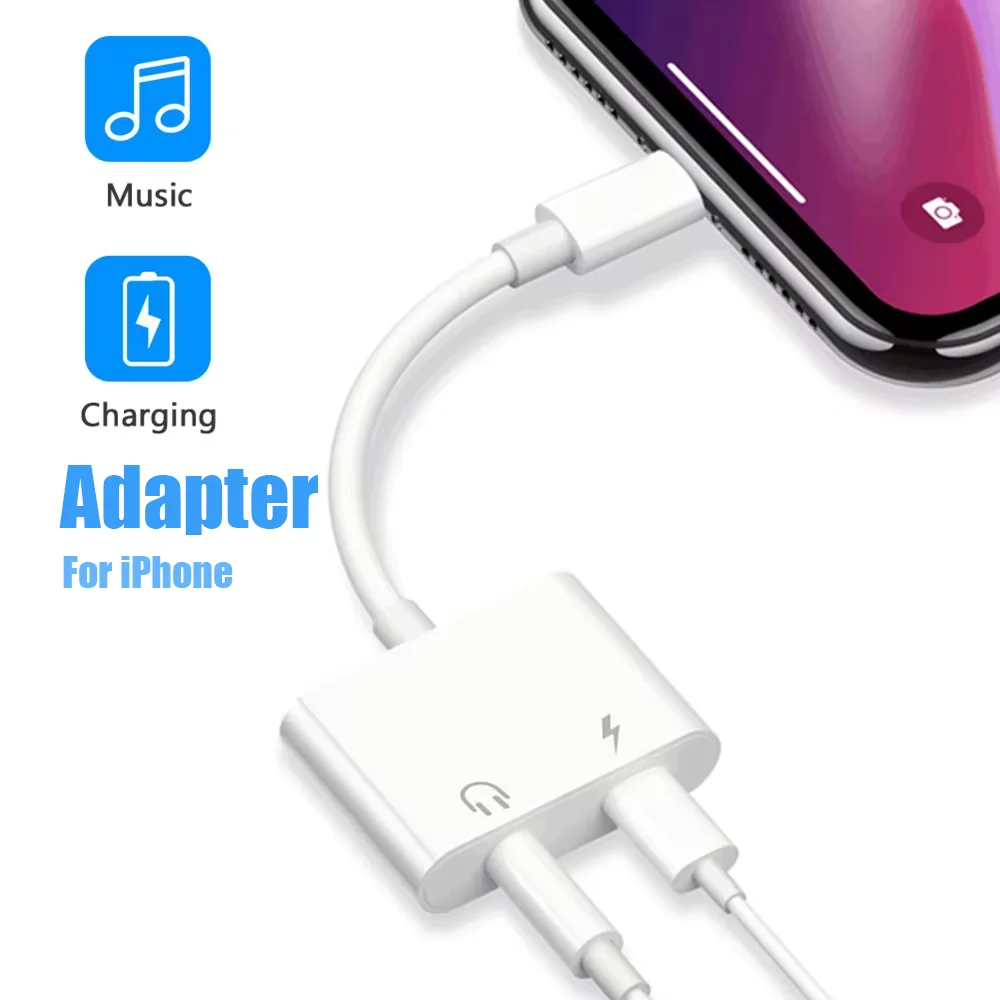 Hoofdtelefoonadapter splitter voor iPhone 2 in 1 dubbele verlichting 3,5 mm 2 in 1 drievoudige verlichting audio-oplaadkabel Aux audio-adapter