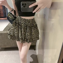 Hotsweet Mini Skirts Women High Waist Chiffon Faldas Summer Ruffles A-line Chic Design Leopard Youthful Aesthetic Korean Style