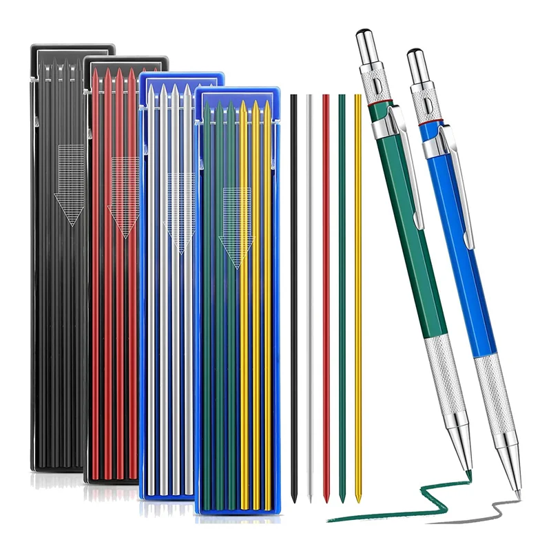 Gfc-2 Pcs Welders Pencil with 48 PCS Round Refills Mechanical Pencils Metal Welding Marker for Tube Pipe Fitter Welder