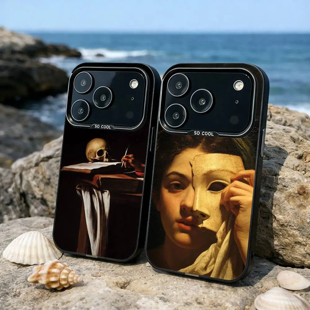 Capa de Celular C-Caravaggio P-Paintings para iPhone 17, 16, 15, 14, 13, 12, 11, Pro, MAX Branca Fosca à Prova de Choque