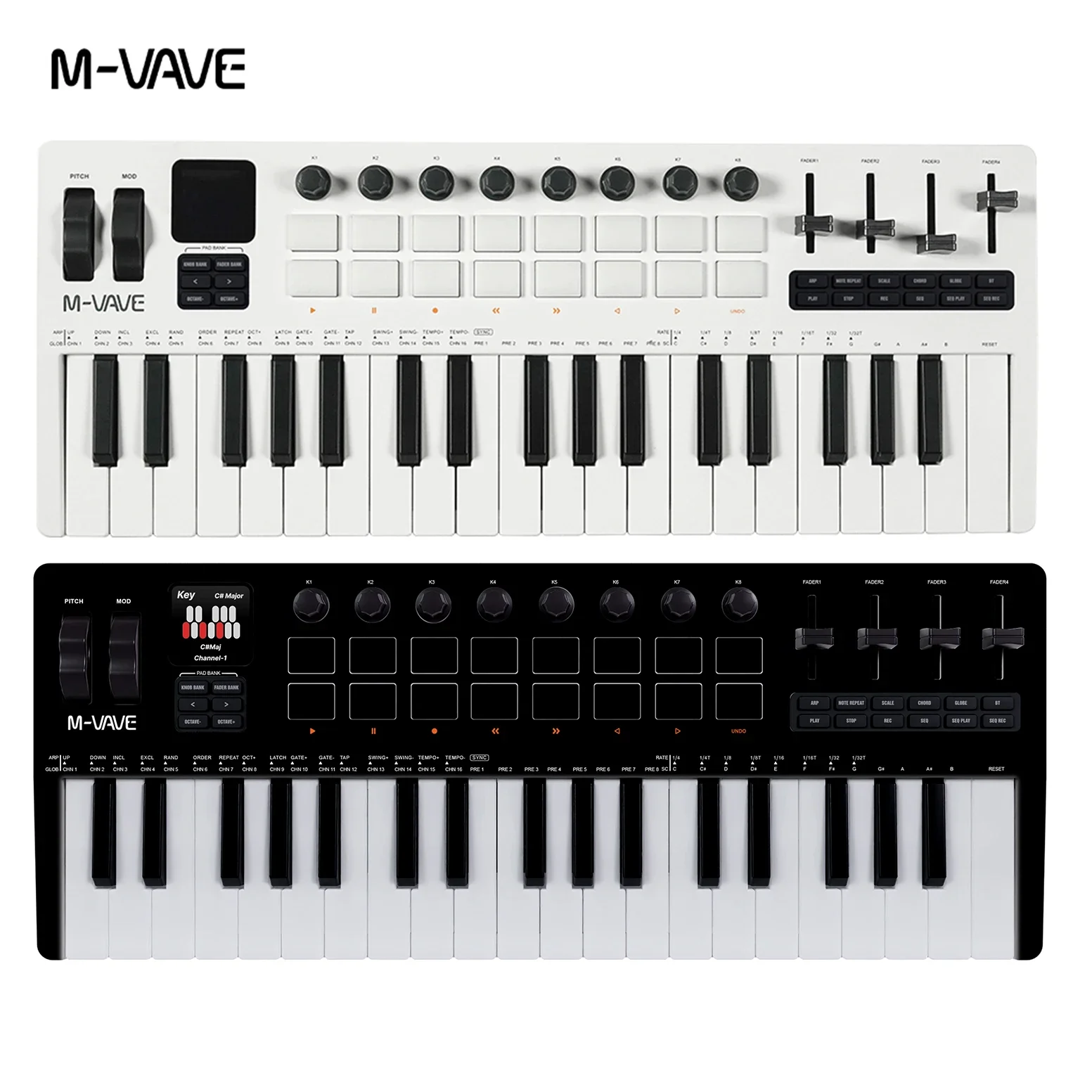 M-VAVE SMK-37 PRO 37-клавишная MIDI-клавиатура 16 барабанных колодок Источник звука 3, диапазон октава, поддержка беспроводного подключения к нескольких систем