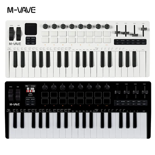 Imagen 1 del producto M-VAVE SMK-37 PRO Teclado MIDI de 37 teclas 16 almohadillas de batería Fuente de sonido Gama de 3 octavos Admite conexión inalámbrica a múltiples sistemas
