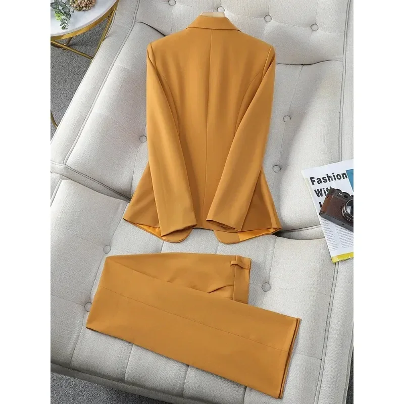 Jaqueta formal feminina e conjunto de calças, roupas femininas para negócios, calça para senhora do escritório, amarelo, preto, vermelho, 2 peças