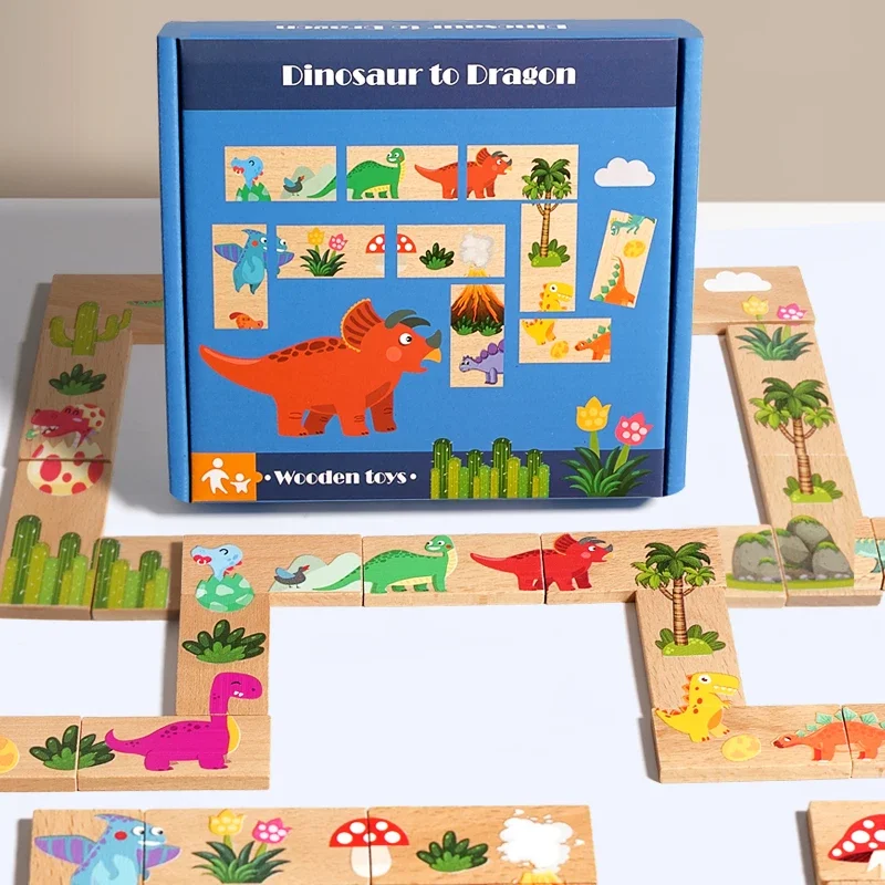 Wooden Domino Animal Dragon Matching  Animal Dragon Matching Graphic Toys Early Education