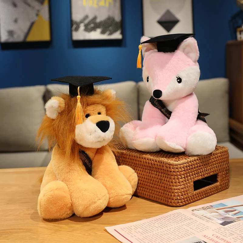 Desenho animado Dr. Animal brinquedos de pelúcia 28cm médico raposa elefante leão boneca de pelúcia estudante formatura lembrança formatura presente personalizado