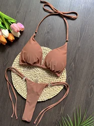 RUOTONGSEPT Sexy Halter Satin Brazilian Bikini Women Swimwear Female Swimsuit Two-pieces Bikini set Bather Bathing Suit Swim