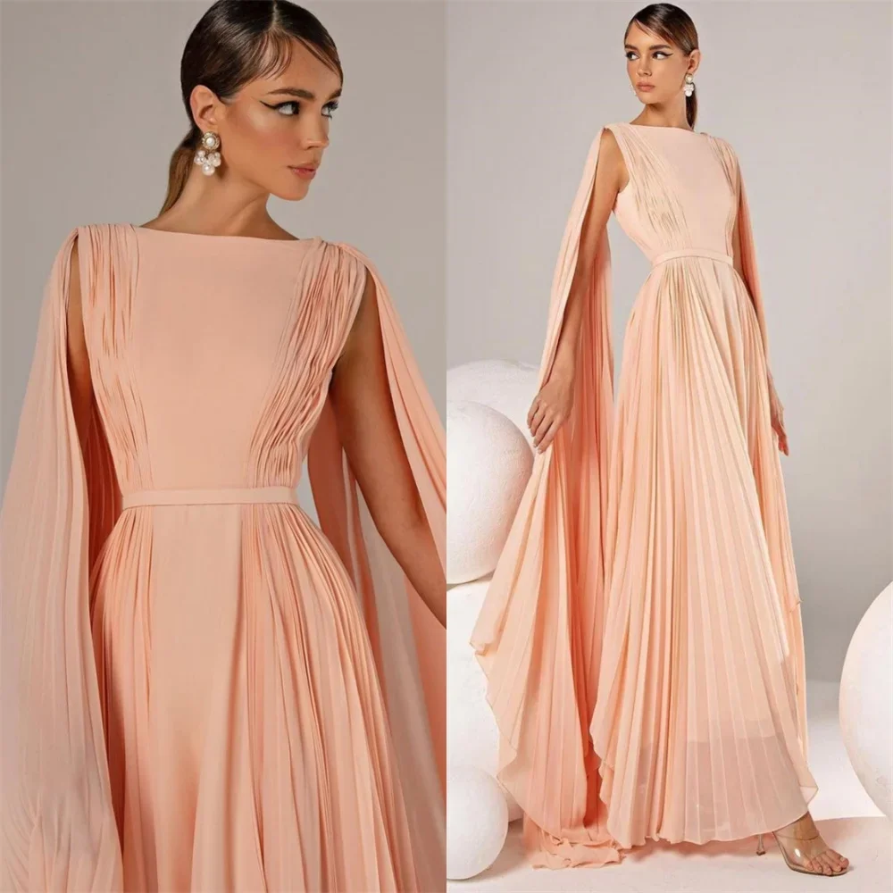 Customized Jiayigong  Fashion  Bateall A-line Celebrity  Fold Draped Chiffon Occasion Evening Gown vestidos para eventos especia