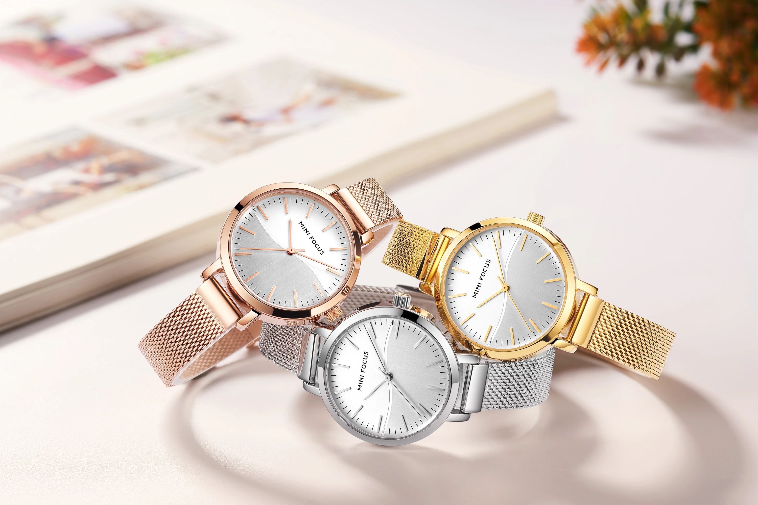 2025 MINI FOCUS MF0261L Luxury Women's Watch Mesh Stainless Steel Band Simple Dial Waterproof Casual Quartz WristWatch
