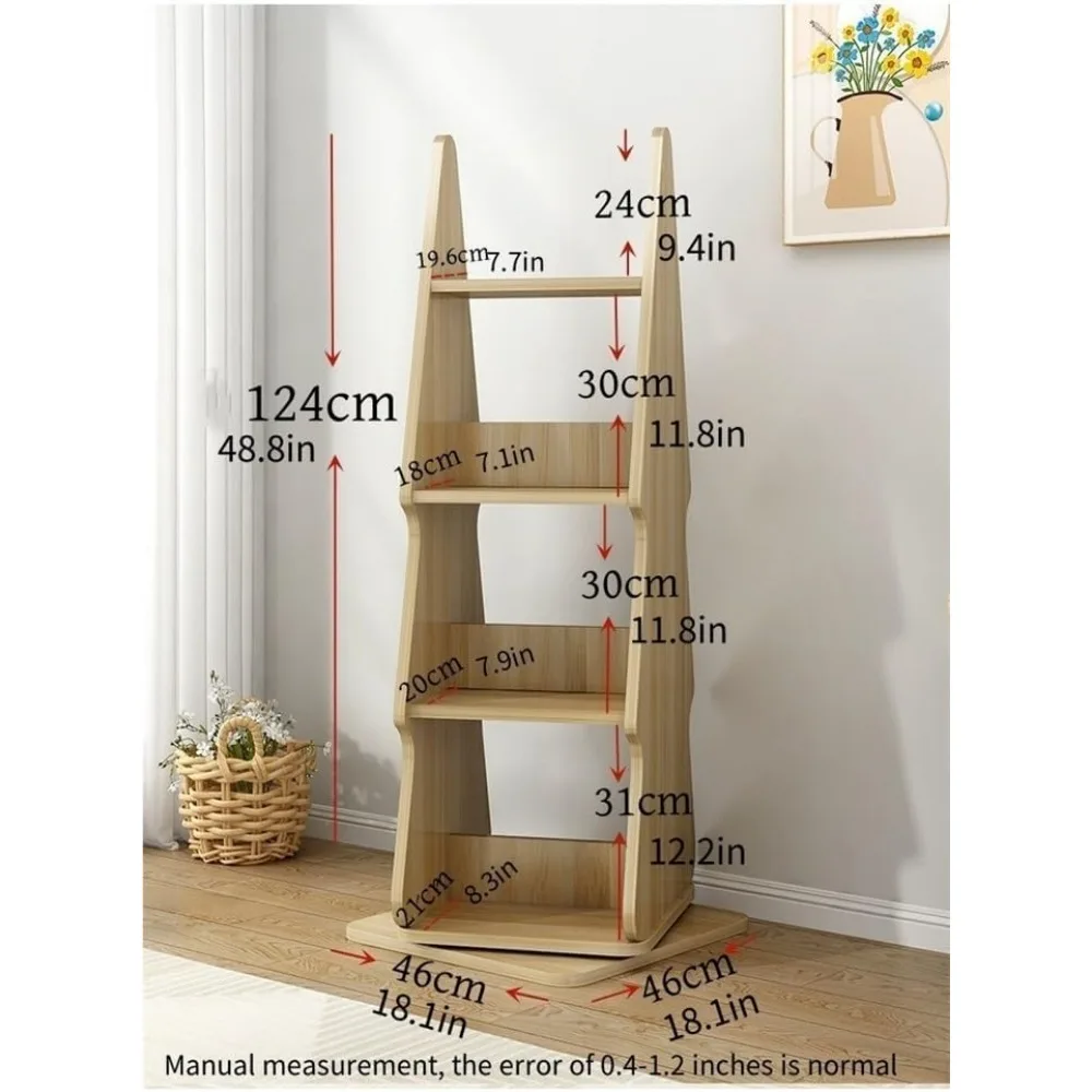 "Estante aberta estilo árvore giratória de 4 camadas para casa e estudo, elegante armazenamento de livros marrom"