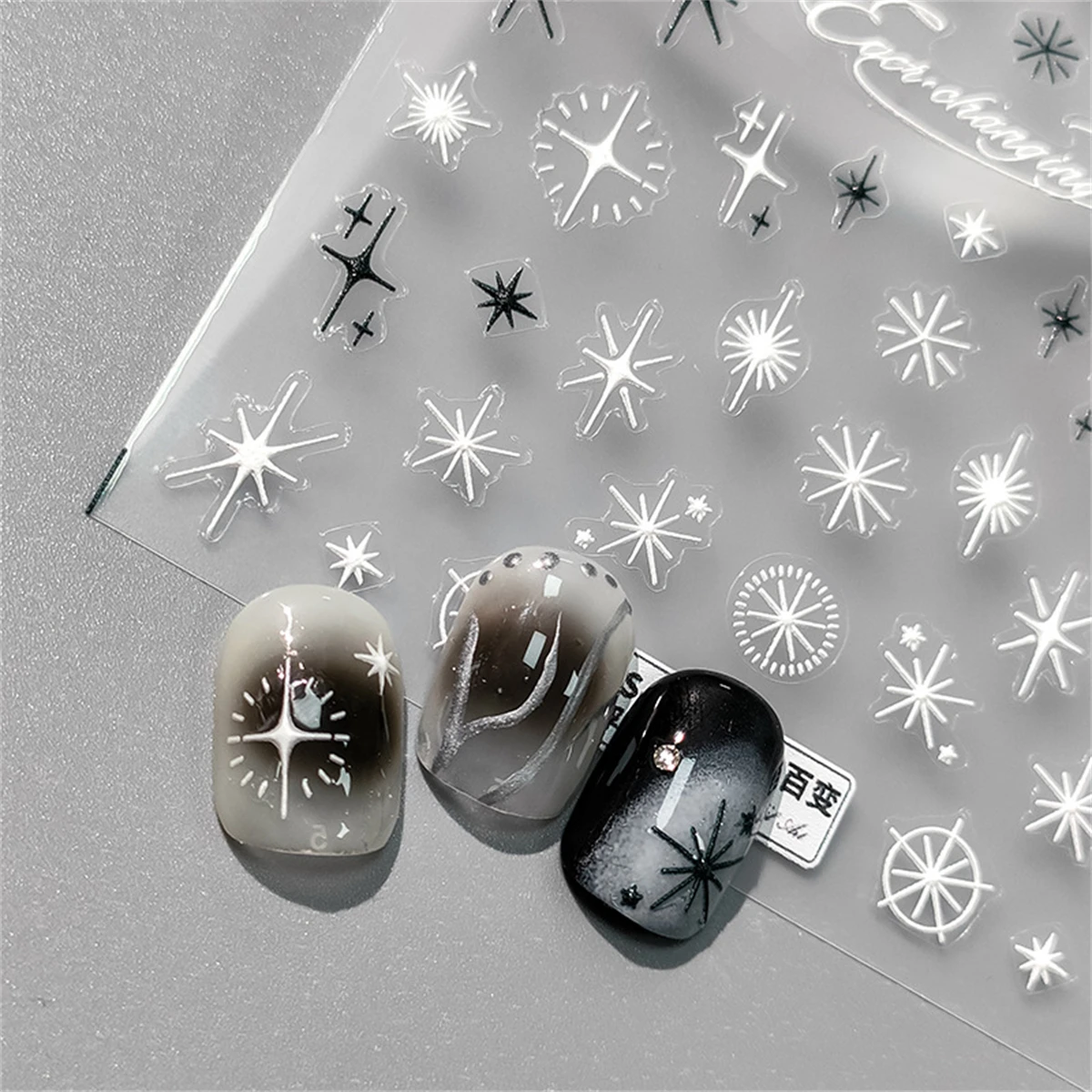 1 stücke 5d Relief schwarz weiß Stern Nail Art Aufkleber Punk Abziehbilder Maniküre Charms exquisite japanische koreanische Slider Dekorationen DIY