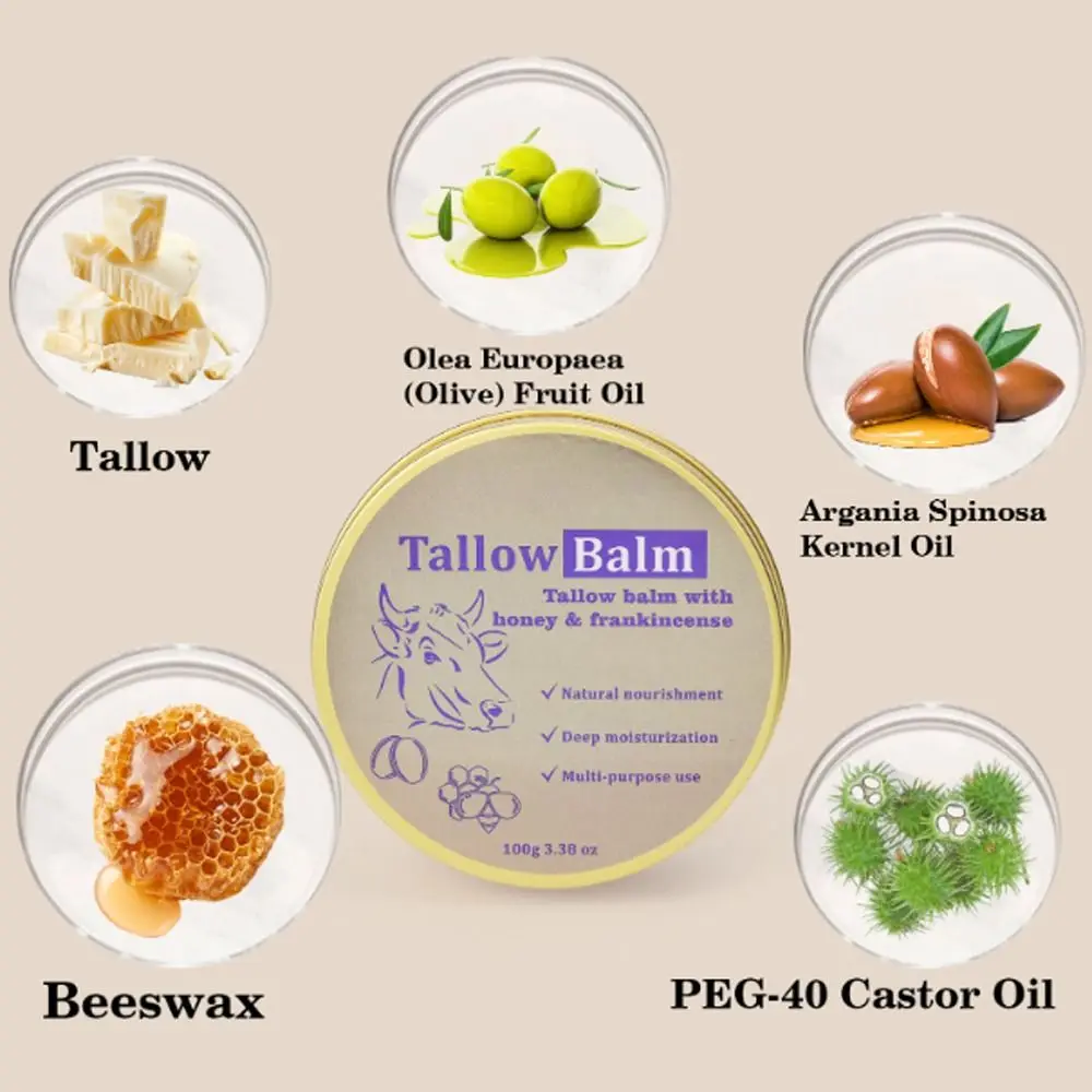 Tallow Face Moisturizer Beef Tallow Cream with Castor Oil for Face Moisturizer Tallow and Honey Cream Deep Moisturization