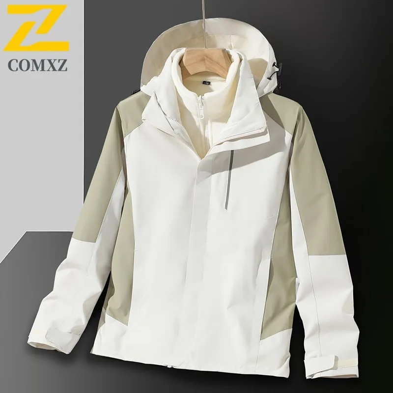 سترة COMXZ للرجال لسائقي الدراجات النارية سميكة ودافئة وبسيطة مع قلنسوة معطف صيد للسفر والتسلق مقاوم للرياح جودة عالية 3 في 1 ملابس خارجية