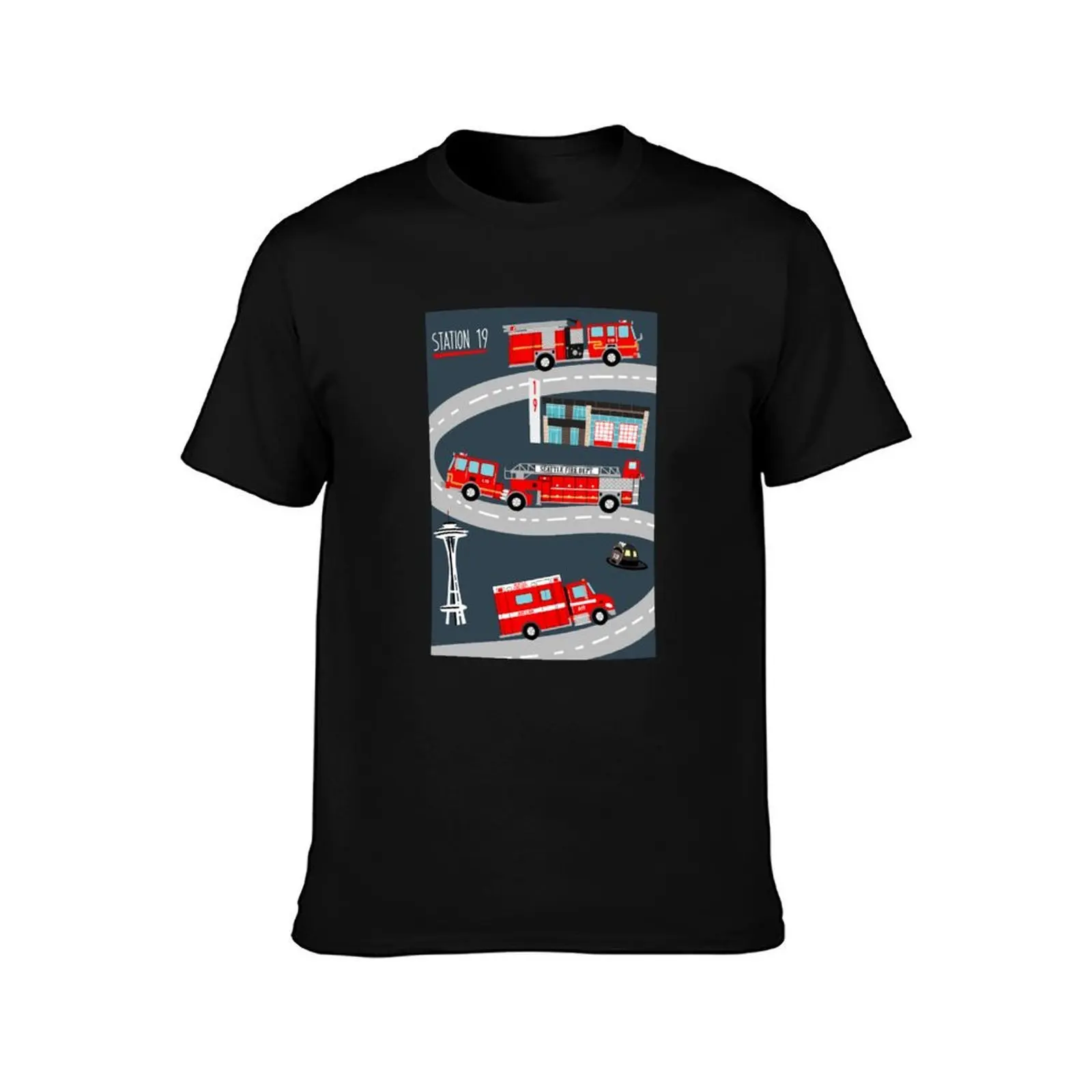 Station 19's Fire Trucks T-Shirt, Summer Casual Cotton Tee, Oversized Streetwear Tops, Vintage Graphic Print, Unisex Men Women