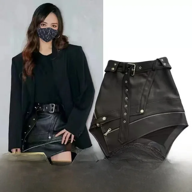 

Новая весенне-летняя женская кожаная юбка А-силуэта из натуральной овчины с высокой талией, асимметричная, укороченная, утягивающая фигуру