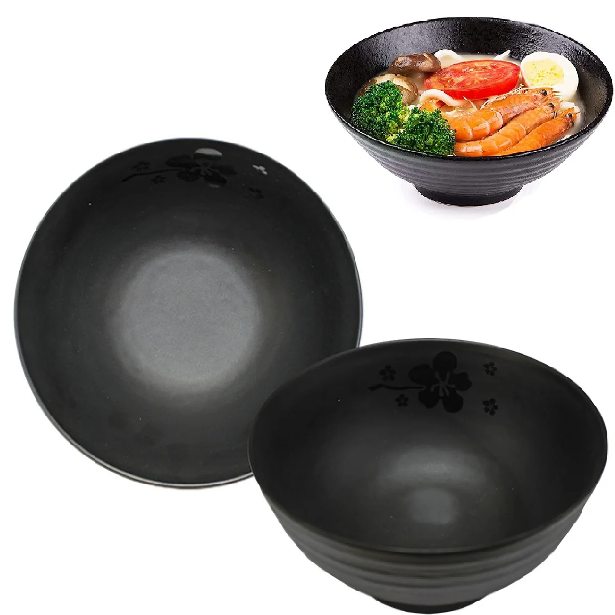 3 Bowl Japanese Bowl Oriental 1500ml Black