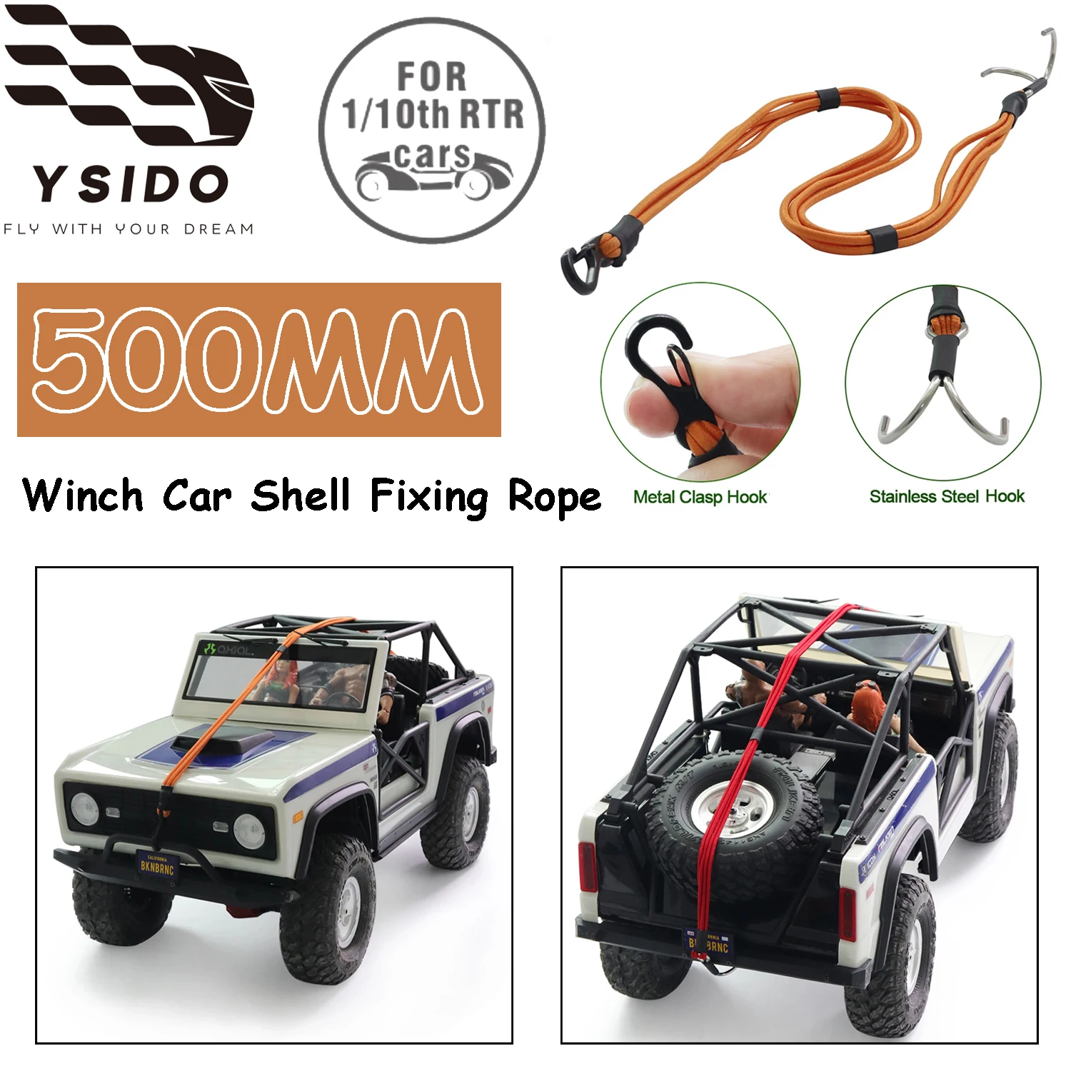 RC Crawler Kinetic Windenseil 50 cm mit elastischem Fluchtseil Rettungshaken für 1/10 RC Modellauto Trxs TRX4 Defender AXIAL SCX10 D90