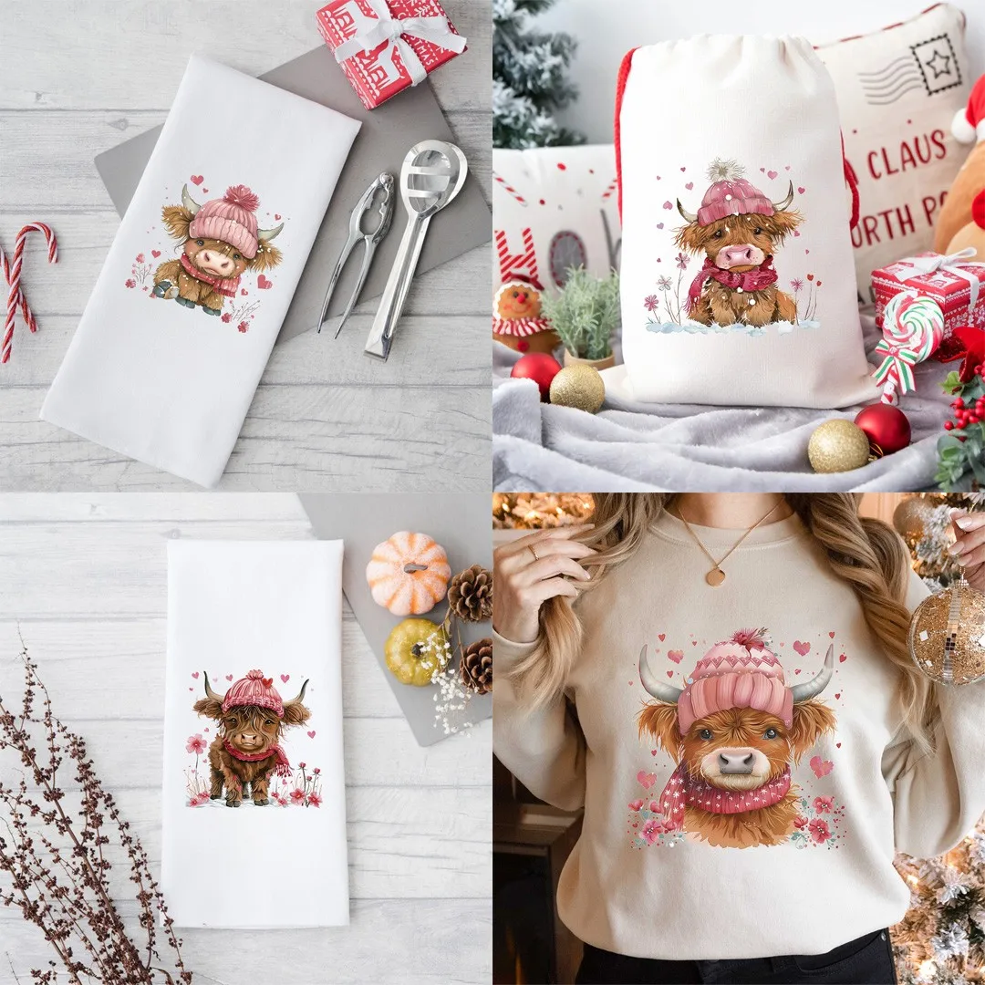 Bonito highland vaca dia dos namorados diy adesivos camisa roupas remendo meninas mochila travesseiro lavável impressão de transferência de calor