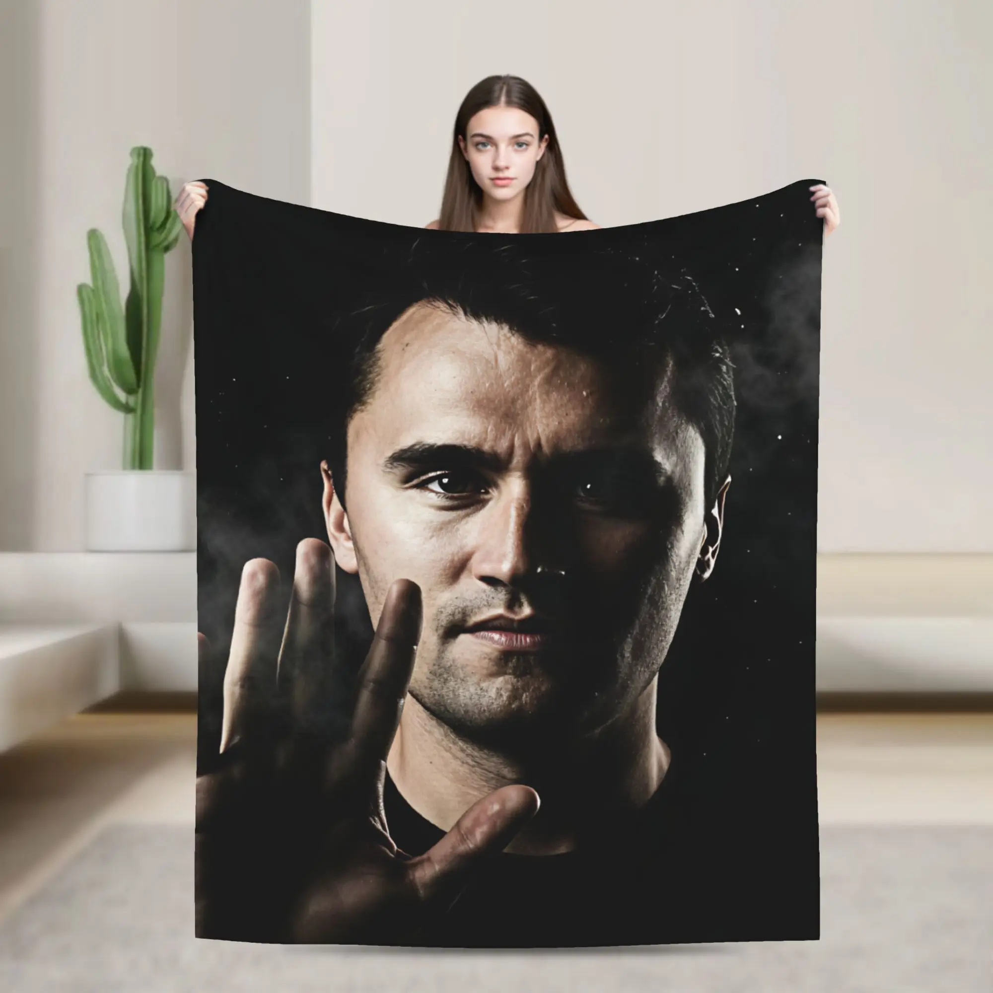 Smoke Background Stop Gesture Charlie Kirk Blanket Camping Flannel Throw Blanket For Outdoor Soft Quality Bedspread Present