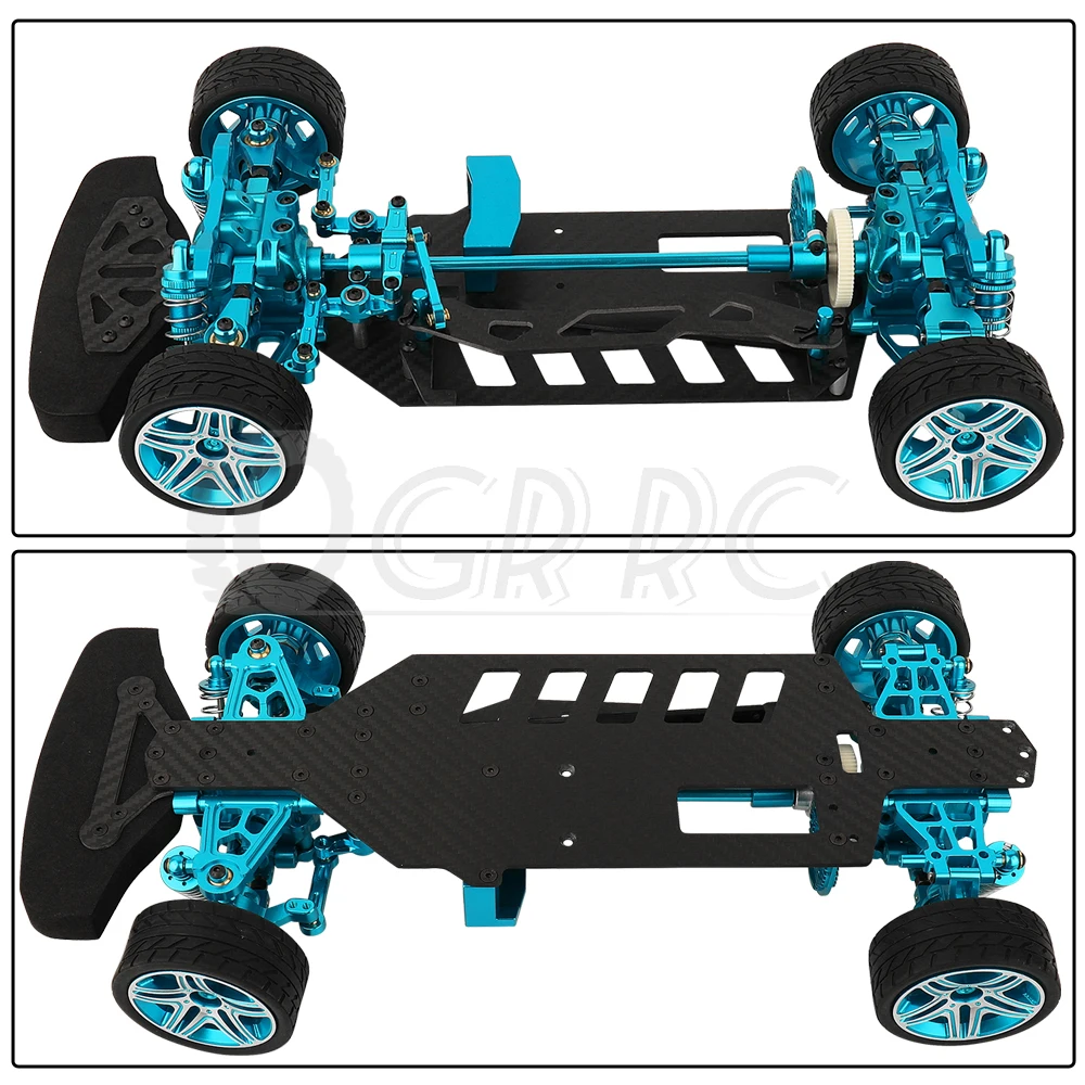 Châssis de cadre en alliage métallique et en fibre de carbone avec amortisseurs Roues Entraînement par courroie pour voiture Tamiya TT02 TT-02 1/10