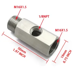 1/8NPT Internal Thread M16x1.5 External Threads Oil Pressure Sensor Gauge Tee Adapter with Silver Gasket Car Accessory