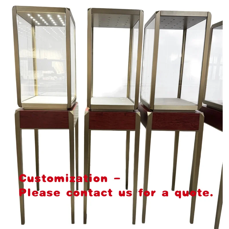 custom.Luxury Gold-Frame Jewelry Showcase Cabinet with Adjustable Lighting    Jewelry showcase Boutique Stores