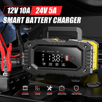 FOXSUR 12V 24V Portable Car Battery Charger for Lifepo4 AGM Lead-Acid Batteries of Motorcycle Truck with Automatic Pulse Repair