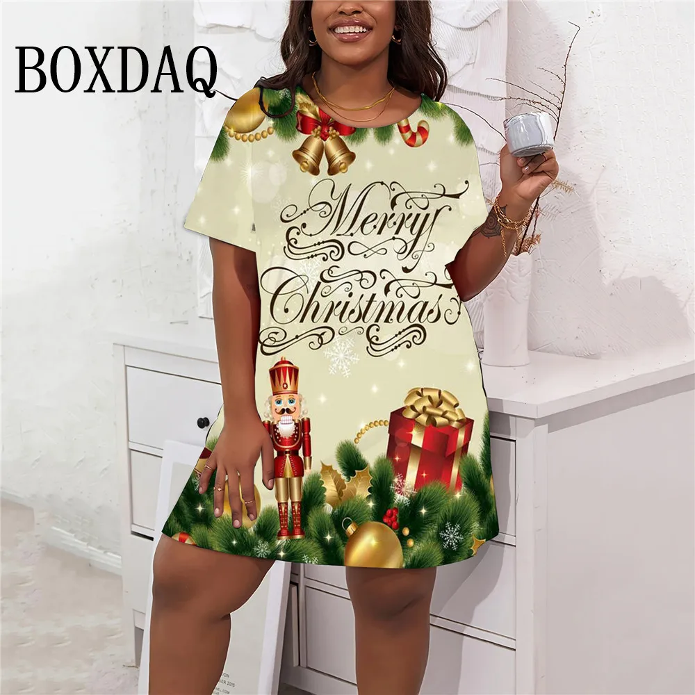 Robe de soirée imprimée 3D cerf de Noël pour femmes, robes de soirée décontractées, motif père Noël, grande taille, nouvel an, hiver, 2025