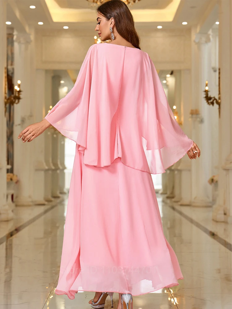 2024 New Pink Chiffon Boho Dress Spring Summer Long Sleeve Prom Evening Women Elegant Fashion Midi Dresses Vestidos De Fiesta