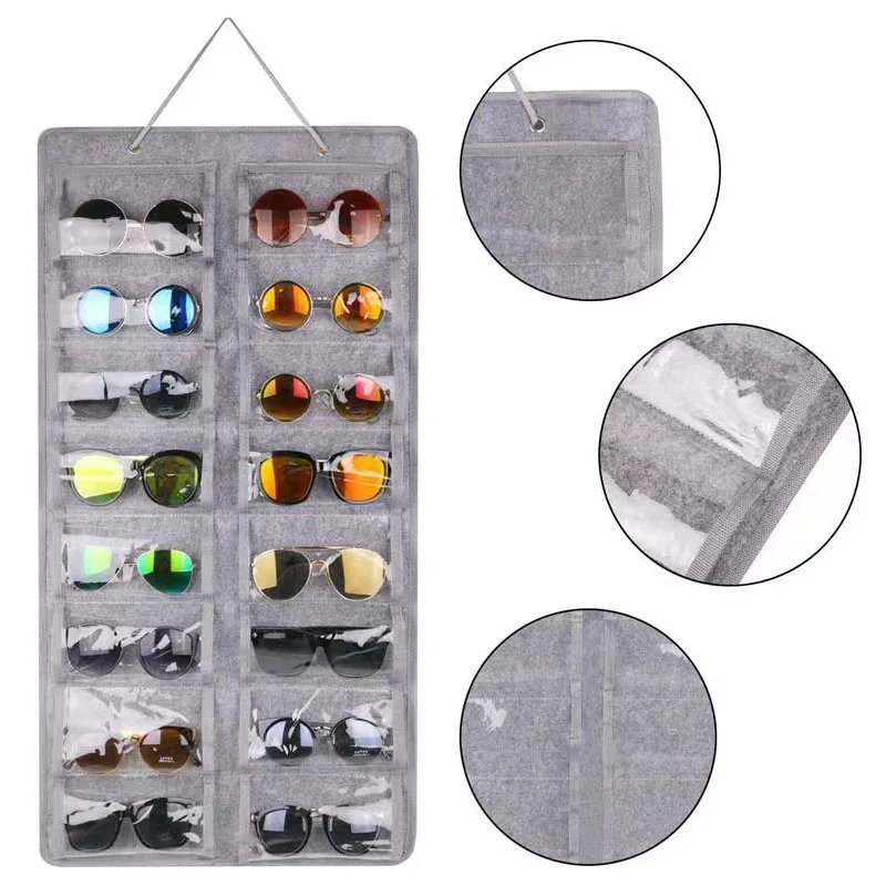 

Wall Hanging Sunglasses Storage Bag Dustproof Pocket Glasses Organizer Sundries Display Holder 16 Felt Slots for Boutique Shop