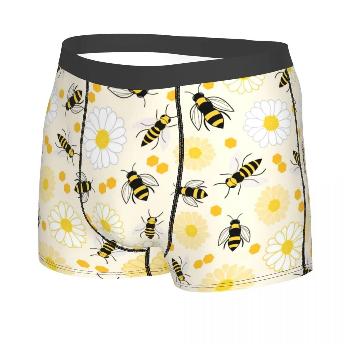 Custom Black Honey Bees Flowers Underwear Men Breathable Boxer Briefs Shorts Panties Soft Sexy Underpants For Homme