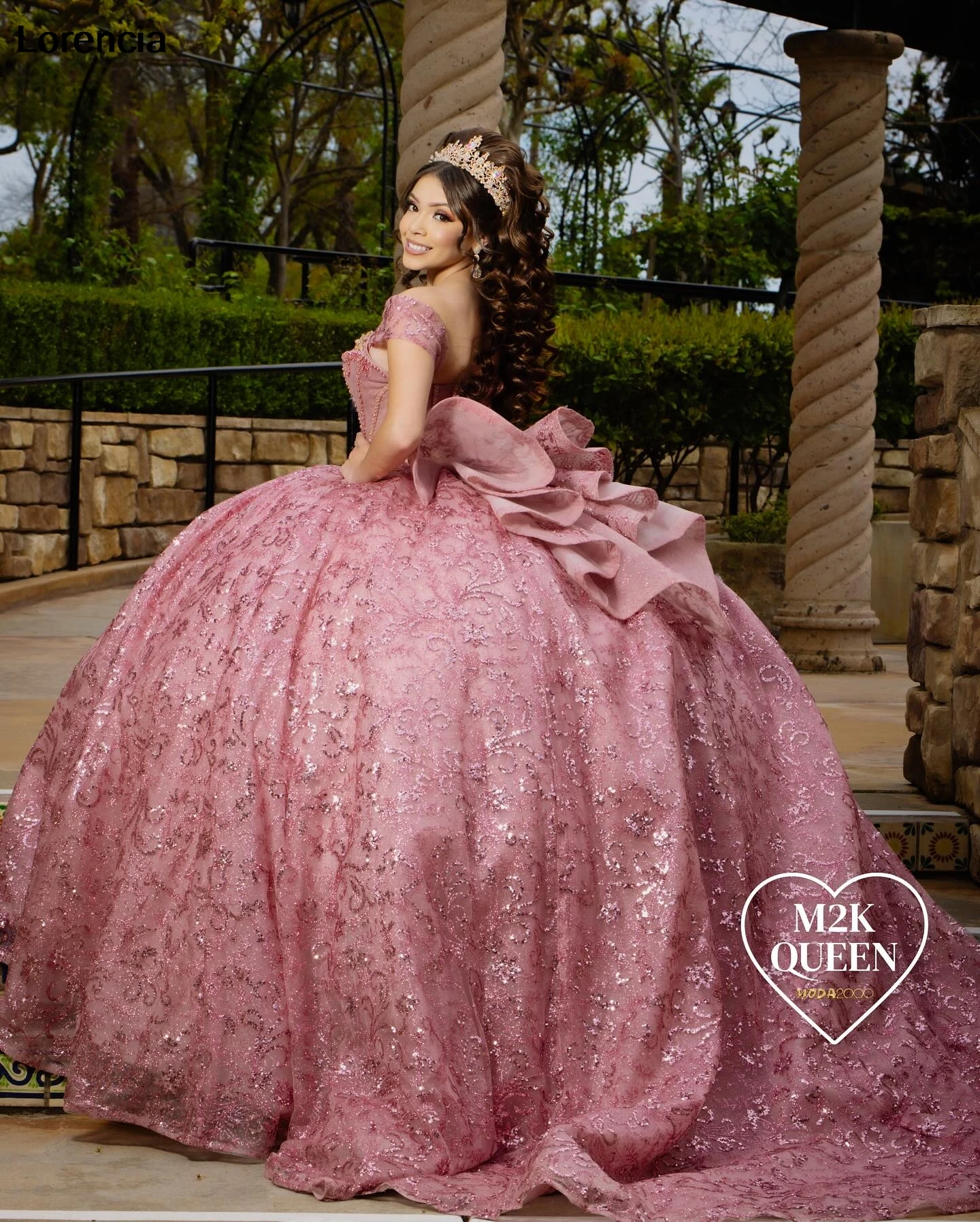 Lorencia-vestido De quinceañera rosa brillante, vestido De baile, apliques De lentejuelas, lazo De cristales con cuentas, México dulce 16, 15 Años, YQD885